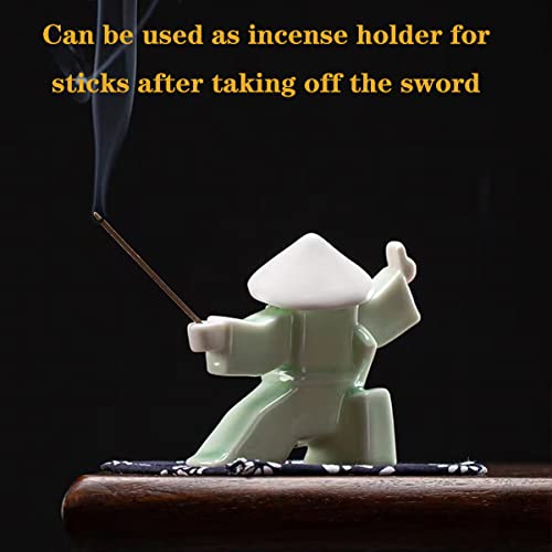 LYART Samurai Statue Decor Japanese Warrior Decor Children's Room Statues, Kongfu Tea Pet Decoration, Incense Holder for Stick Burner Incense Stick Holder(White3 and Green3) - color: Whitec and Greenc