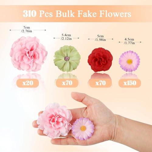 310Pcs Fake Flower Heads Mini Artificial Flower Bulk Silk Flowers for Decoration Small Faux Flower Heads Fabric Daisy Buds Floral for Crafts DIY Wedding Party Baby Shower Home Decor (Bright Colors) - color: Bright Colors
