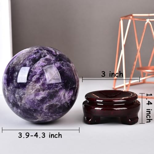 Large Dream Amethyst Crystal Ball with Stand Healing Crystals Sphere for Meditation, Divination, Witchcraft 100-110mm/3.9-4.3" - color: Dream Amethyst, size: 3.9 - 4.3 inches