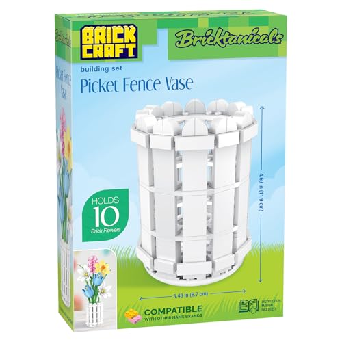 Brickcraft Bricktanicals Picket Fence Vase Brick Building Set, 146 Pieces, Ages 8 Plus, Easter Buildable Flower Holder Compatible with Brick Flowers, Collectible Display Accessory - style: Flower Holder Spring