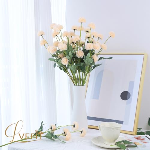 LVEFIT 10 Pcs Champagne Kiku Flower Fake Mums Long Stem Flowers,Faux Kiku Flower Bulk,Silk Flowers Mini Chrysanthemum Floral Arrangements,Artificial Flowers Chrysanth Mini Fake Flower - color: Champagne