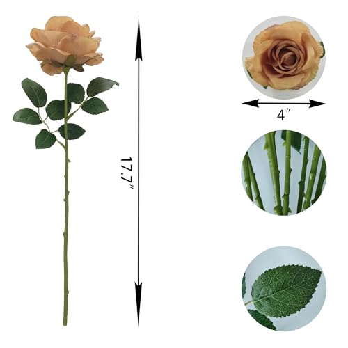 ATFL Fake Roses Artificial Flowers Bulk,Floral Diameter 4'',20 Pcs Artificial Silk Roses Flowers with Stems for Wedding Arrangement Centerpieces Party Home Table Decorations (20, Toffee) - color: Toffee