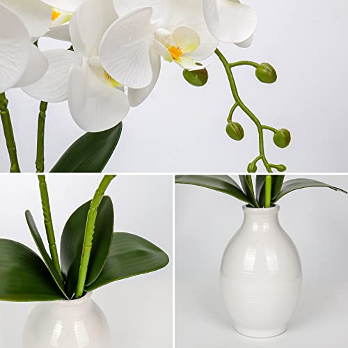 Briful White Orchids Artificial Flowers 16'' Faux Orchids in Ceramic Pot Fake Orchid Arrangement for Home Office Bathroom Tabletop Shelf Living Room Decor Indoor - color: White