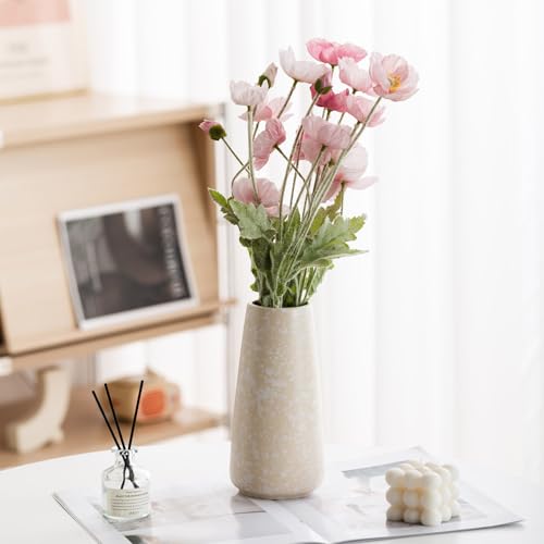 Beige Vase - 8" White Textured Pampas vase, Boho Rustic Vases for Home Decor, Farmhouse Decor, Minimalist Cream Modern Flower vases for Centerpieces, Living Room, Bedroom - color: Snowflake, size: Big