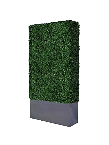 Artificial Hedge Wall (38" Width* 12" Deep* 96" Height) with Dark Gray Stainless Steel Planter Box (96.00) - size: 38"W*12"D*96"H