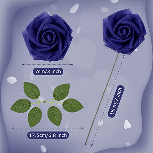 100 Pcs Artificial Foam Rose Flower Faux Bouquet Wedding Fake Rose Gift for Mother's Day Women DIY Bridal Shower Party Table Birthday Home Spring Decor (Navy Blue) - color: Navy Blue