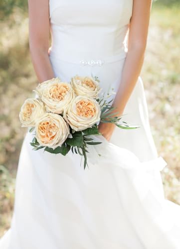 IPOPU 5PCS Real Touch Austin Roses Champagne Flowers Peony Artificial Flowers Fake Roses with Stems for Wedding Bouquet Party Home Decor(Champagne) - color: Champagne