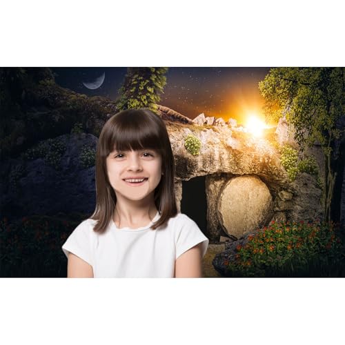Empty Stone Tomb Photography Backdrop Crucifixion of Jesus Christ Holy Lights Cross Background God Bless Jesus Christian Pray Easter Background Church Sanctuary Backdrop Banner Decors 5x3ft - color: Black_Green, size: 5x3ft