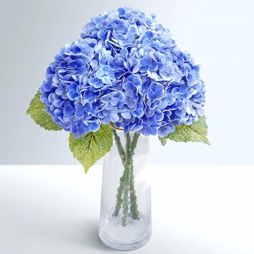 Waipfaru 21" Real Touch Dark Blue Hydrangea Artificial Flowers with Long Stem & Leaves, Full Latex Faux Hydrangea Flowers for Home Decor Party Floral Arrangements Wedding Bouquets Centerpieces, 3Pcs - color: Dark Blue, size: 3pcs