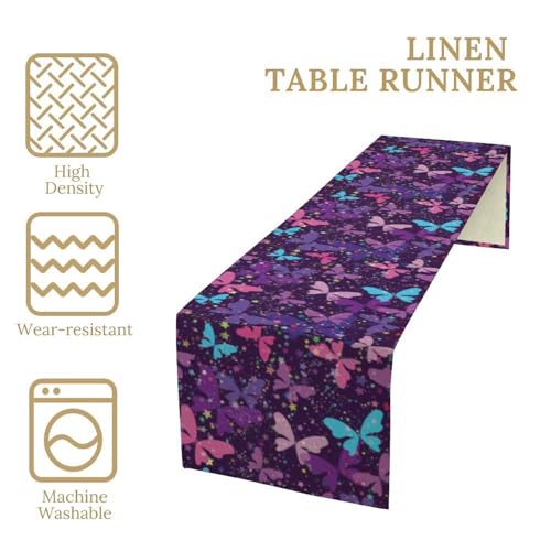 Butterfly Table Runner,Purple Fantasy Butterflies Print Table Runner for Home Indoor Outdoor Kitchen Holiday Party Wedding Decor 13x36 Inch - color: Butterfly-3, size: 13x36in