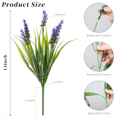 12 Bundles Artificial Lavender Plants Outdoor UV Resistant, Faux Monkey Grass Greenery Fake Flowers - Plastic Indoor/Outdoor Decor for Garden, Porch, Patio, Window Box, Hanging Planters - color: Purple