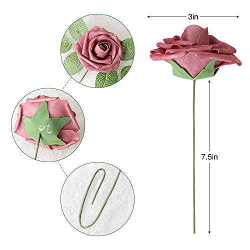 AmyHomie Artificial Flower Shades of Rose 25pcs Real Looking Fake Roses w/Stem for DIY Wedding Bouquets Centerpieces Arrangements Party Baby Shower Valentines Day Christmas Tree Decorations - color: Shades of Rose