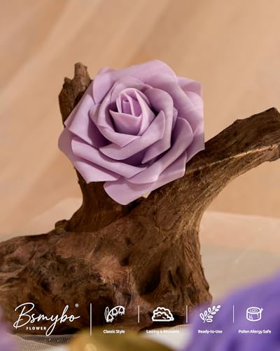 BSMYBO Purple Flower Artificial Roses Faux Flowers with Stems Mix Fake Roses Dahlia Chrysanthemum Ball for Wedding Bridal Bouquets, Table Centerpieces, Baby Shower, Party, Home Decorations - color: Dark Purple, size: PureBlooms