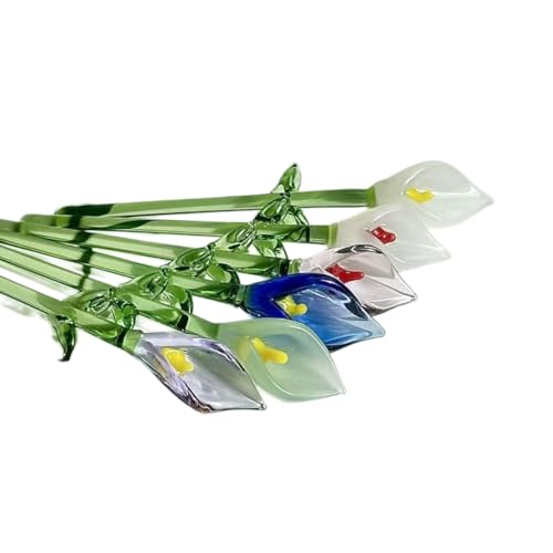 8 Pcs Mini Glass Calla Lily Flower Hand Blown Glass Artificial Flowers with Clear Vase Crystal Tulip Bouquet Collectible Ornament for Women Mom Wedding Home Table Centerpiece (Multicolor) - color: Multi Color