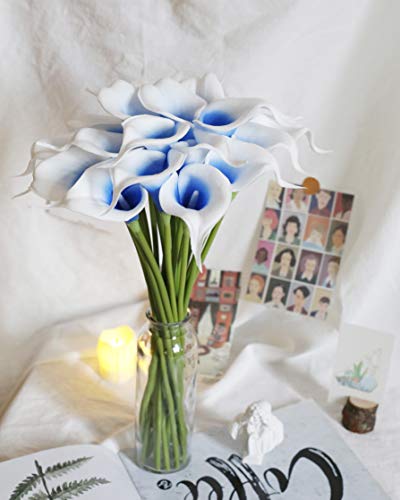 DuHouse 20Pcs Artificial Calla Lily Flower Real Touch Latex Flowers for DIY Wedding Bouquet Party Home Decor (Blue White) - color: Blue White, size: 20pcs