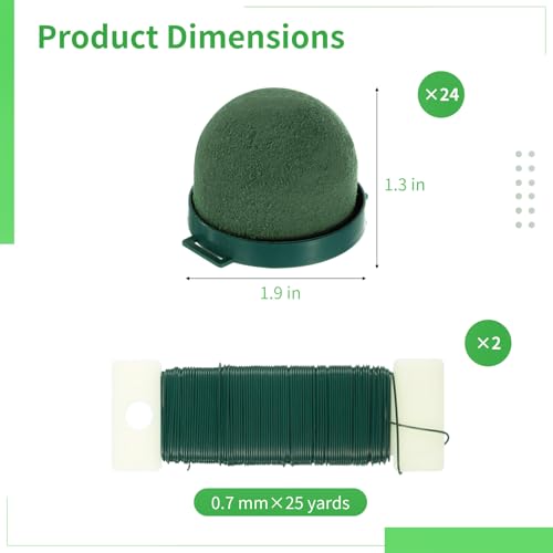 plantoky 24 PCS Floral Foam for Wine Bottle, Half-Round Blocks for Flower Arrangements, Sticky Floral Foam with 2 Rolls Green Iron Wire for Wedding Centerpieces, DIY Flower Crafts, Party Supplies