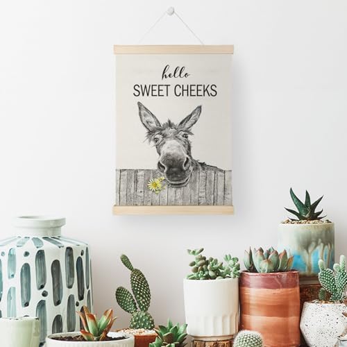 Nrleey Hello Sweet Cheeks Bathroom Poster Hanger Frame - Donkey Wall Art with Wooden Poster Hanger, Hello Sweet Cheeks Bathroom Decor, Funny Bathroom Wall Decor, 12x16 Inches - color: Donkey