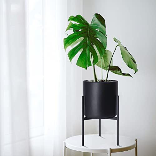 D'vine Dev Modern Black Plants Pot Cylinder Planter with Heavy Duty Stand, Small 8 Inch Pot, 12.6 Inch with Stand Height, 96-T-B-1 - color: Black, size: Small 8 Inch