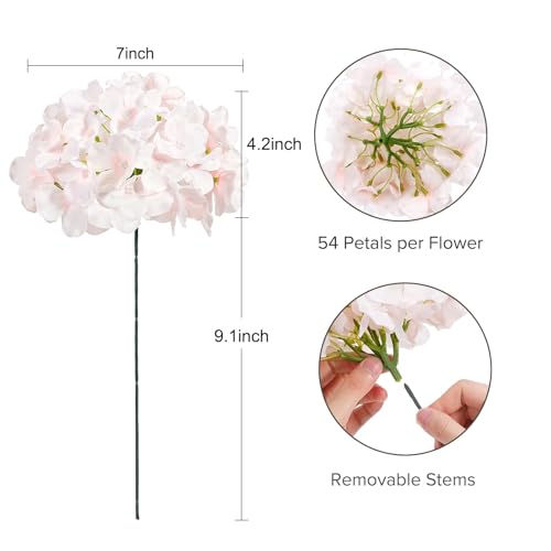 Auihiay 10PCS Hydrangea Artificial Flowers, Faux Hydrangeas Flower for Wedding Centerpieces, DIY Bouquets, Bridal Shower, Floral Decor Home Decoration with Stems (VASE NOT Included)-Light Pink - color: Light Pink