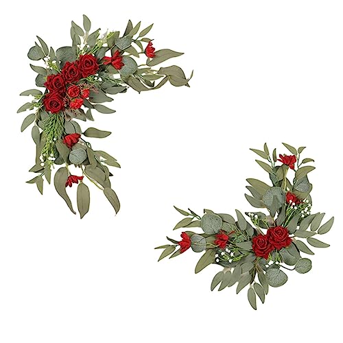 GOLDY&WENDY Artificial Silk Flower Swag (Pack of 2) for Wedding Party Reception Entrance Welcome Sign Home Wall Front Door Decor - color: D3-red Rose