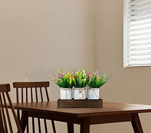 Gypsophila Baby's Breath Artificial Flowers in Rustic Metal Pots and Wood Tray, Table Centerpiece Decorations Fake Flowers for Home Décor - style: Gypsophila Baby's Breath