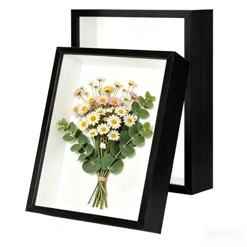 8x10 Shadow Box - 2Pack Black Wooden Deep Picture Frame with Shatter-Resistant Panel for Wall Decor | 3D Display Case for Military Medals, Flowers,Photos and Crafts | Easy to Open & Ready to Hang Gift - color: Black, size: 2Pcs 8X10in