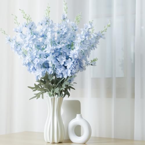Thiccywoov 50 Pcs Delphinium Artificial Flower 35.4'' Long Larkspur Stem Silk Fake Faux Flowers Bulk for Tall Vase Floral Arrangements Home Centerpiece Table Wedding Decor (Blue) - color: Blue