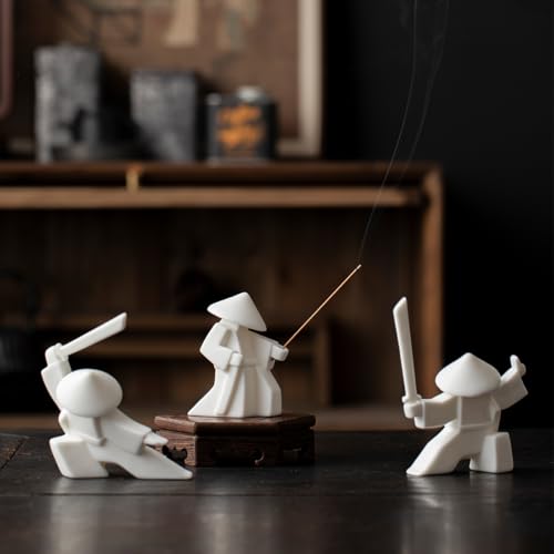 LYART Tea Pet Warrior Statue Figurine Tea Ornament Accessories Cute Kung Fu Tea Ceramic Sculpture Decoration Gift for Tearoom Home Office Children's Day Gift for Tea Lover (White a+b+c) - color: Whitea