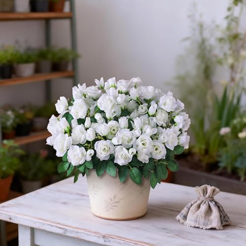 Juxdp 2 Set of Artificial Rose Topiary Trees - Faux Silk Flower Potted Plant, UV Resistant Fake Outdoor Rose Bush for Front Door, Farmhouse, Porch, Garden Decor (White) - color: White