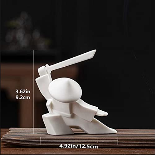 LYART Samurai Statue Decor Japanese Warrior Decor Children's Room Statues, Kongfu Tea Pet Decoration, Incense Holder for Stick Burner Incense Stick Holder(White3 and Green3) - color: Whitec and Greenc