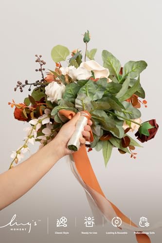 Ling's moment Terracotta Bridal Bouquet, Burnt Orange, 15 Inch | Free Form, Artificial Flowers, Wedding - color: Or-terracotta, size: Medium 15 Inch