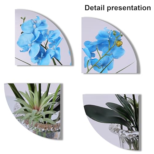 Jusdreen Artificial Blue Orchid in Glass Vase, Realistic Phalaenopsis Arrangement with Potting for Home Office Table Decor, 14.5 Inch Orchid Centerpiece - color: Wine Glass-blue