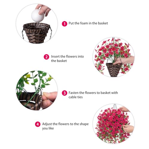HyeFlora Artificial Hanging Flowers Basket for Outdoor, Fake Flowers Faux Plants Look Real for Yard Gardens Porch Patio Home (Hotpink) - color: Hotpink