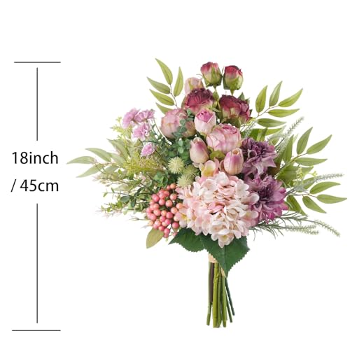 17-inch Artificial Fake Flowers Silk Flower Arrangements Faux Bouquets with Roses, Tulips, Calliopsis, Dahlias, Hydrangeas, Sages, Dandelions, Eucalyptus and Berry Bead Branch - color: Lilac Whisper