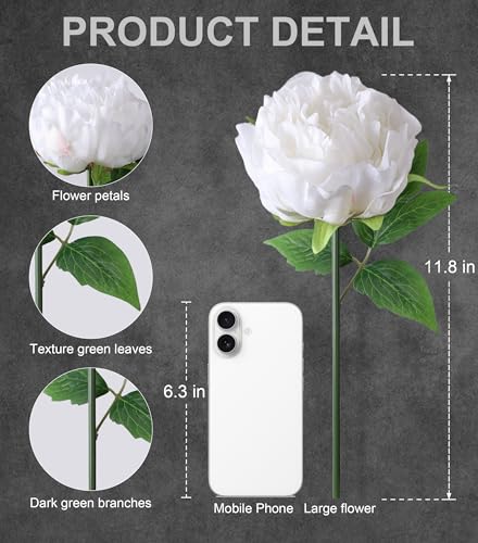 florisso White Peony Artificial Flowers - 11 Branches Silk Peonies for Home Decor, Wedding Floral Arrangements & Table Centerpieces (Silk Artificial Flowers) - color: Peony-white