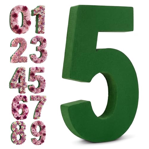 Leinuosen 12inch Dry and Wet Floral Foam Numbers Blocks Green Foam Blocks for Fresh and Artificial Flowers for Weddings Birthday Flower Arrangement Craft Project Garden Decoration(Number 5) - style: Number 5