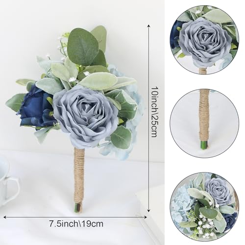 Wedding Artificial Bridesmaid Bouquet - 7 Inch Pre-Made Silk Bridesmaids Flowers Bouquet Small Bridal Bouquet for Bridesmaid for Rustic Vintage Wedding Ceremony Anniversary -Navy Blue - color: Blue, size: 1pcs Bouquets