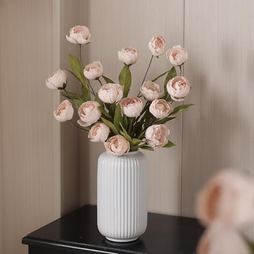 VIERENA 6 Pcs Faux Silk Peony Artificial Flowers for Vase -27", Bulk Fake Peonies Branches with Stems for DIY Bouquet Centerpieces Wedding Fillers Arrangements Shower Decorations (Beige) - color: Beige