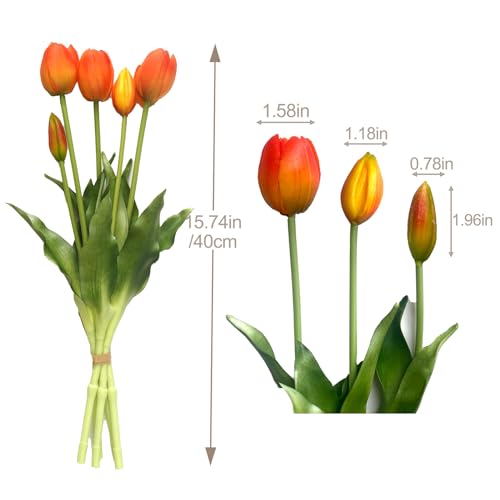 10 Pcs Fake Tulips Tulips Artificial Flowers Real Touch Fake Flowers Artificial Flower Bouquet for Home Table Party Wedding Decoration (Orange) - color: Orange