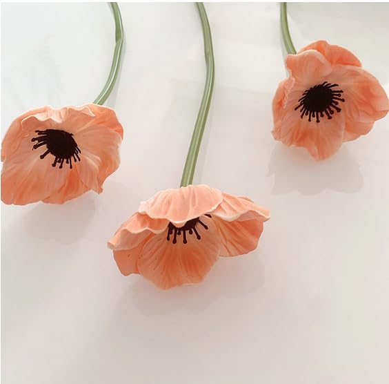 10 Stem 11" Bouquets Artificial Flowers Poppy Flowers,No Fade Anemone PU Fake Wild Flowers for Kitchen Table Centerpiece Vase,Home Greenery Wedding Holding Flowers Backdrop Arch Wall (Champagne) - color: Champagne