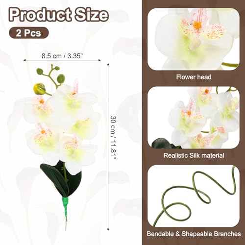 uxcell 2 Pcs Artificial Phalaenopsis Fake Flowers, 11 Inch Real Touch Artificial Floral Fake Bouquet for Wedding Bride Shower Gift Home Decor DIY Crafts, White - color: White, size: 11 Inch