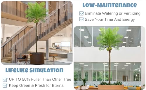 Roselywed Artificial Phoenix Palm Tree 10FT with 18 Leaves & 3 Coconut Fruit & Real Bark Tropical Areca Sago Palm Tall Large Faux Plant 118 Inch Black Pot for Indoor Outdoor Home Poolside Mall Decor - size: 10ft