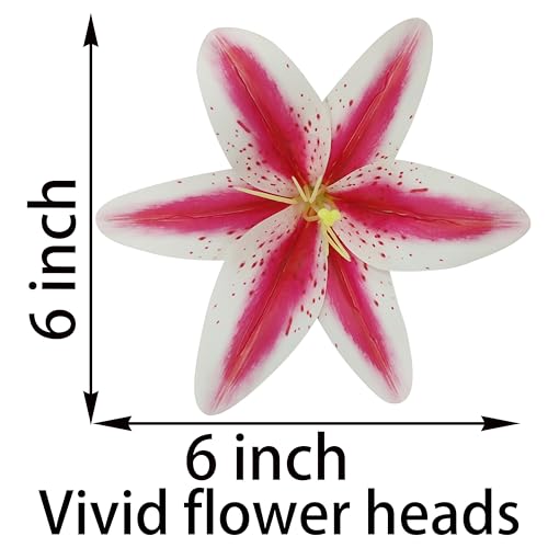 Pink Lilies Artificial Flowers,6 Pcs Faux Lily Flowers,23 Inch Long Stem Tiger Lily Branch with 3 Full Blooms and 4 Leaves, Latex Real Touch Lilium Flower for Wedding Bouquet (6, Pink) - color: Pink