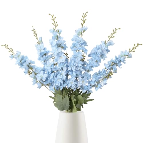 6PCS Baby Blue Delphinium Artificial Flowers 33" Larkspur Silk Flowers Long Stem Artificial Flowers for Tall Vase Wedding Centerpieces for Tables Home Decor Indoor (Baby Blue) - color: Baby Blue