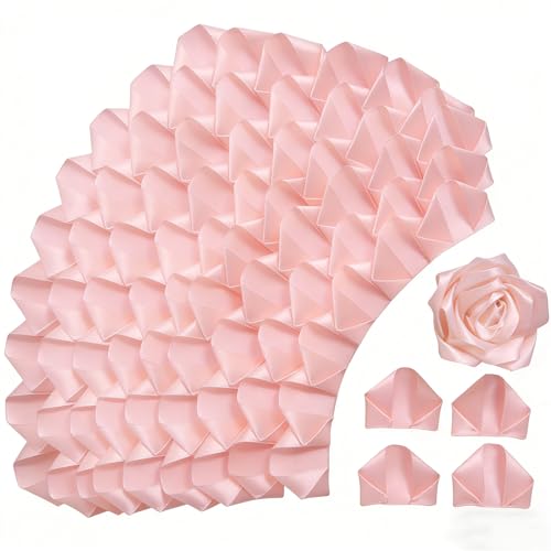 300Pcs Premade Satin Ribbon Rose Petals Half-Finished for Eternal Rose DIY Ramos Forever Flowers Bouquets Everlasting Floral,for Wedding,Anniversary,Birthday (300 Pcs Light Pink) - color: 300 Pcs Light Pink