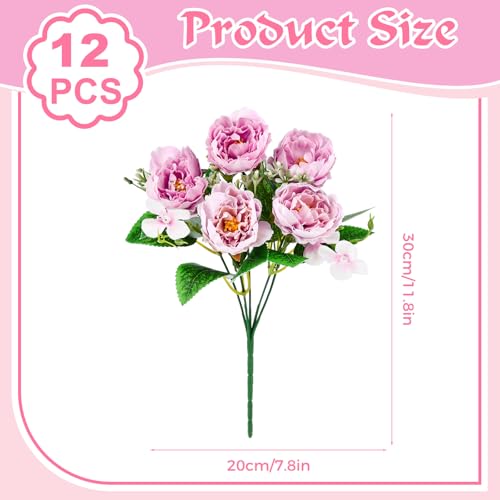 Olgaa 12 Bundles Peonies Artificial Flowers Fake Peony Bouquet Faux Peonies Flowers Bulk with Stems Flower Balls for Centerpiece Table Decorations Wedding Bridal Floral Arrangement (Purple Pink) - color: Purple Pink