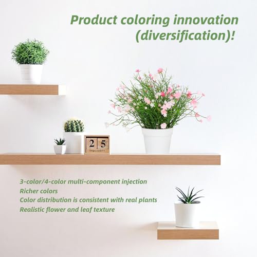 Artificial Babys Breath Potted Fake Plants with Flowers Faux Plants Indoor for Home Office Bookshelf Table Room Decor (Pink) - color: Pink