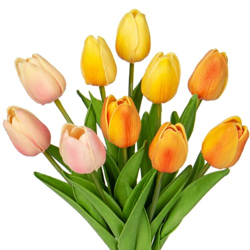DILATATA 10pcs Artificial Tulips Flowers, 13.5'' Mixcolor, Real Touch, Faux Tulips for Decoration, Home Wedding Bouquet - color: Mixcolor Style5 #10