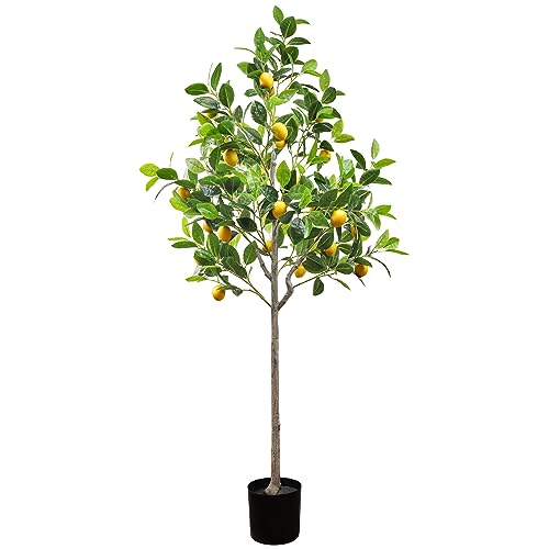 Gresorth 5Feet Artificial Lemon Tree Decoration Fake Plants with Fruits for Home House Table Office Garden Indoor Outdoor Plastic Pot Realistic Leaves - color: 5ft Lemon Tree