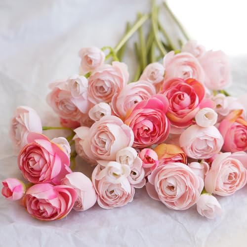 18 Pcs Ranunculus Artificial Flowers Peach Faux Ranunculus Flowers Mini Real Touch Pink Ranunculus Flowers for Wedding DIY Bouquets Home Decor Arrangements - color: Mixed Blush